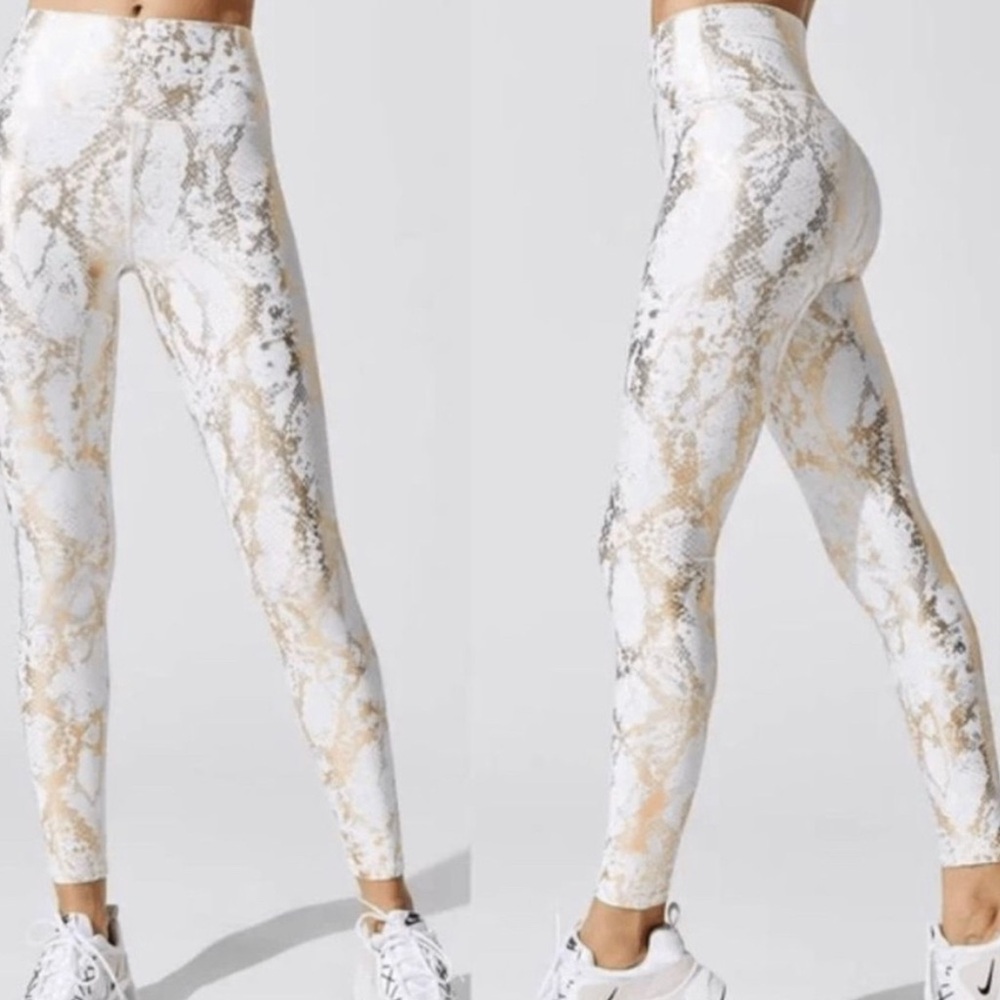 Carbon38 Gold Snakeskin Print & White High Waisted Athletic Casual Leggings